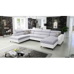 Elegantes U-förmiges Ecksofa Arco VI mit Schlaffunktion - Geflecht, Sawana 84 + Kunstleder