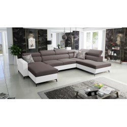 Elegantes U-förmiges Ecksofa Arco VI mit Schlaffunktion - Samt, Mono 234 + Kunstleder