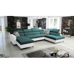 Elegante sofá esquinero en forma de U Arco VI con función de dormir - Terciopelo, Mono 238 + Ecocuero