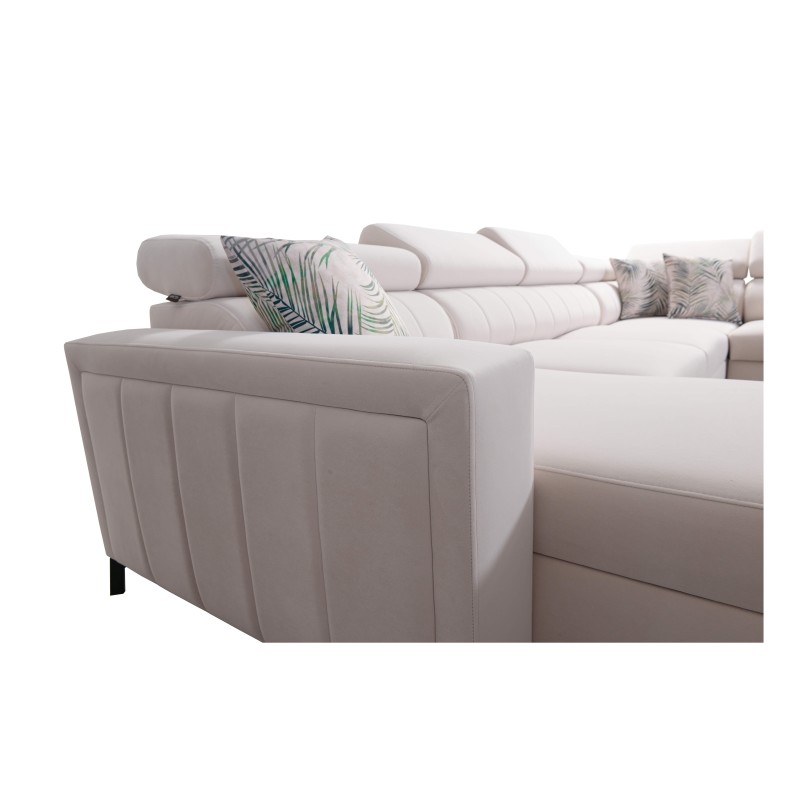 Elegant U-shaped Corner Sofa Arco VI with Sleeping Function - Velvet, Mono 238 + Eco-leather
