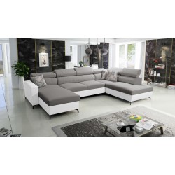 Elegantes U-förmiges Ecksofa Arco VI mit Schlaffunktion - Velvet, Mono 246 + Kunstleder
