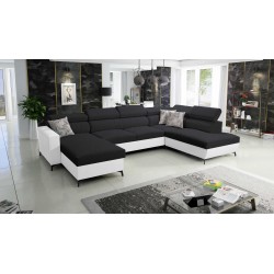 Elegant U-shaped Corner Sofa Arco VI with Sleeping Function - Fabric, Sawana 14 + Eco-leather