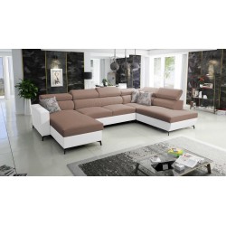 Elegant U-shaped Corner Sofa Arco VI with Sleeping Function - Woven Fabric, Sawana 25 + Eco-leather