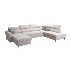 Elegante U-förmige Ecksofa Arco VI mit Schlaffunktion - Geflecht, Sawana 11 + Kunstleder
