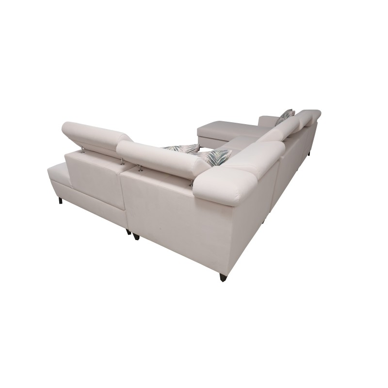 Elegante U-förmige Ecksofa Arco VI mit Schlaffunktion - Geflecht, Sawana 11 + Kunstleder