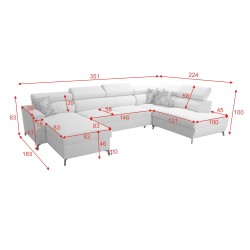 Elegante U-förmige Ecksofa Arco VI mit Schlaffunktion - Geflecht, Sawana 11 + Kunstleder