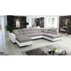 Elegante U-förmige Ecksofa Arco VI mit Schlaffunktion - Geflecht, Sawana 11 + Kunstleder
