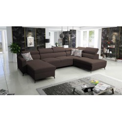 Elegantes U-förmiges Ecksofa Arco VI mit Schlaffunktion - Flechtgewebe, Sawana 26