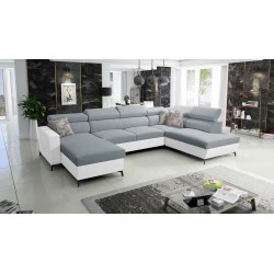 Elegant U-shaped Arco VI Corner Sofa with Sleeping Function - Woven Fabric, Sawana 72 + Eco-leather