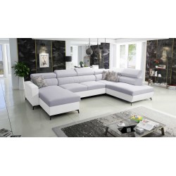 Elegant U-shaped Corner Sofa Arco VI with Sleeping Function - Woven Fabric, Sawana 84 + Eco-leather
