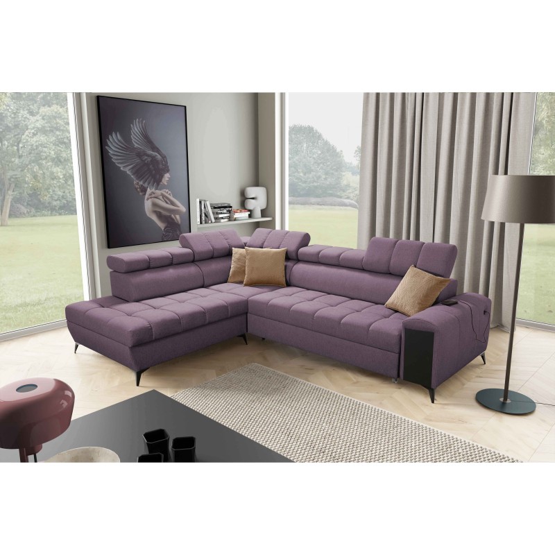 Venna VII corner sofa with a sleeping function, USB port, and an opening bar Plush, Avra 9