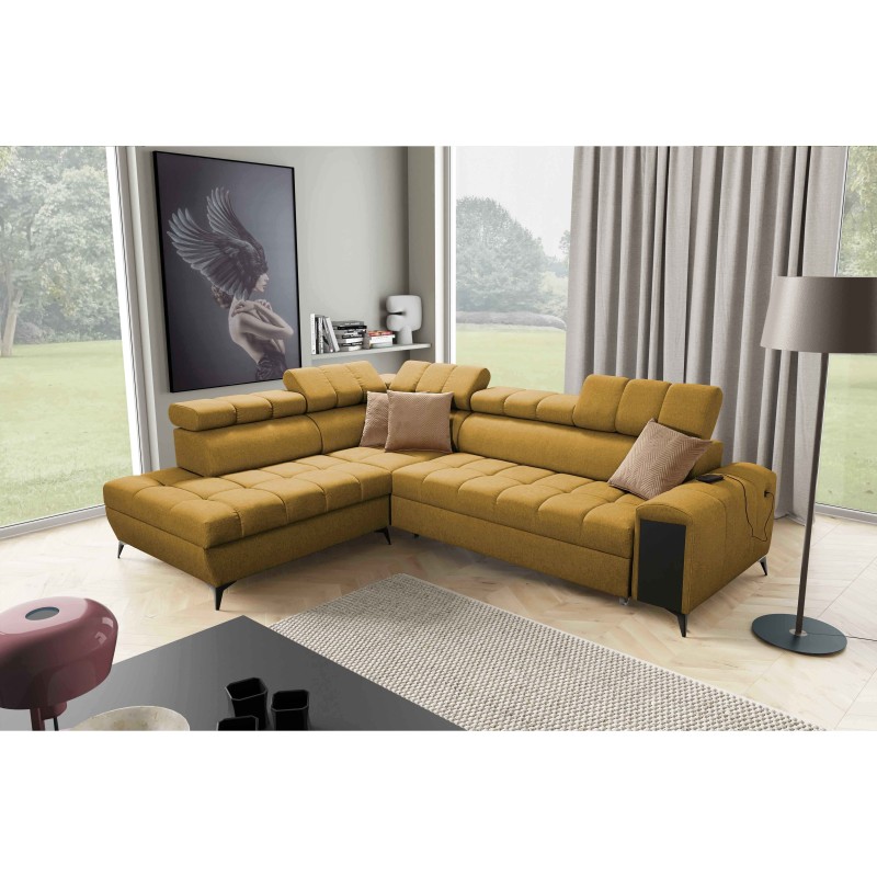 Venna VII corner sofa with sleeping function, USB port, and opening bar Plusz, Avra 7