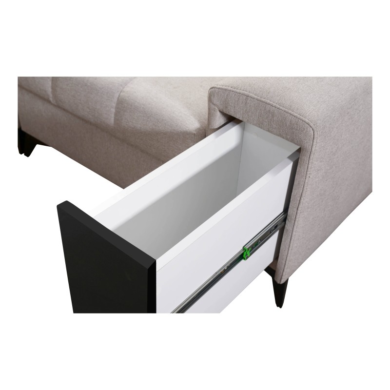 Sofá esquinero Venna VII con función de cama, puerto USB y minibar abatible Plusz, Avra 6