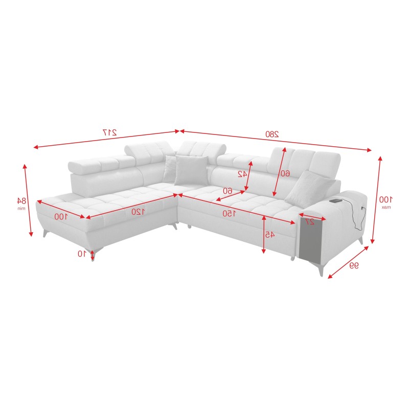 Ecksofa Venna VII mit Schlaffunktion, USB-Anschluss und öffnender Bar Plusz, Avra 2