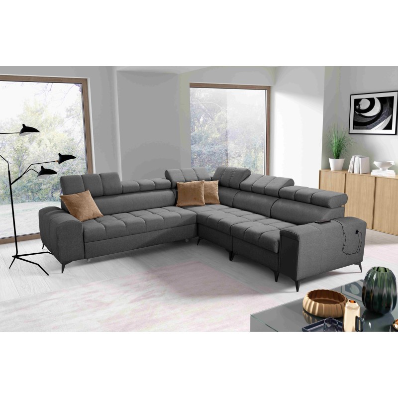 Venna III Corner Sofa with Sleeping Function, USB Port, and Opening Bar - Plush, Avra 17