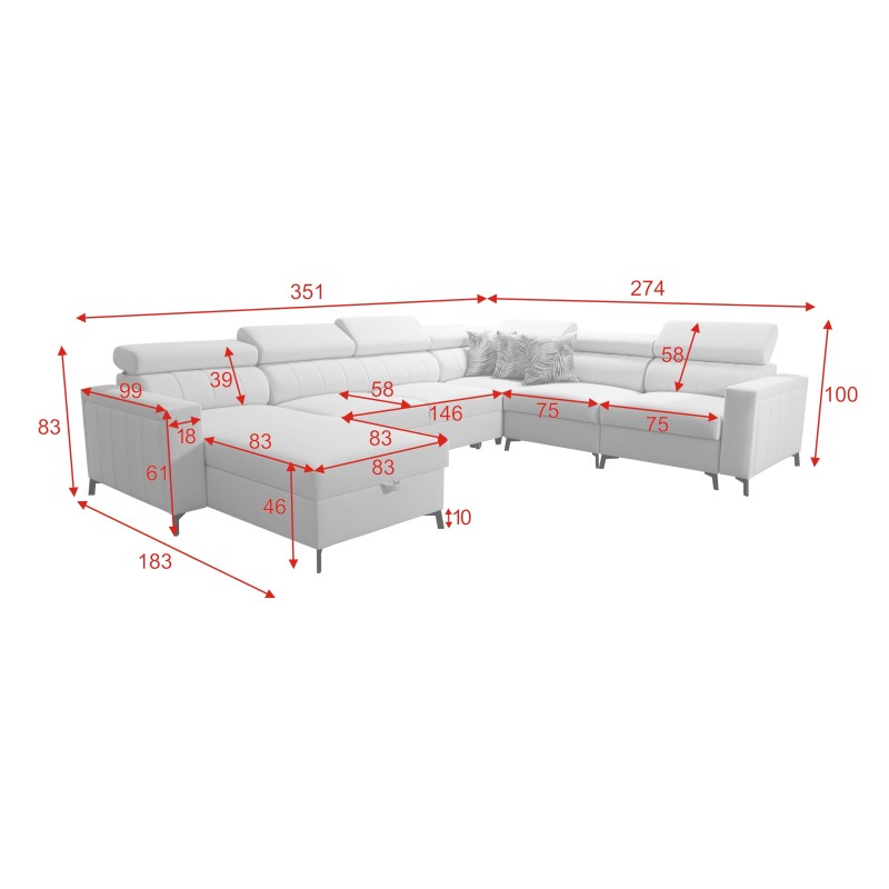 U-shaped corner sofa Arco VII with sleeping function – where elegance meets functionality