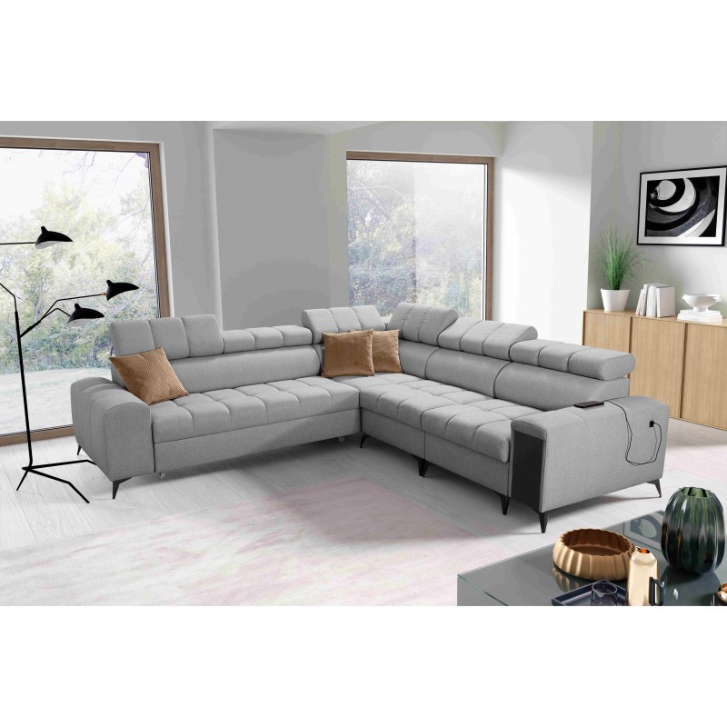 Venna III corner sofa with sleeping function, USB port, and opening bar - Plush, Avra 16