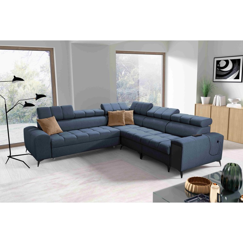 Venna III corner sofa with sleeping function, USB port, and opening bar - Plush, Avra 14