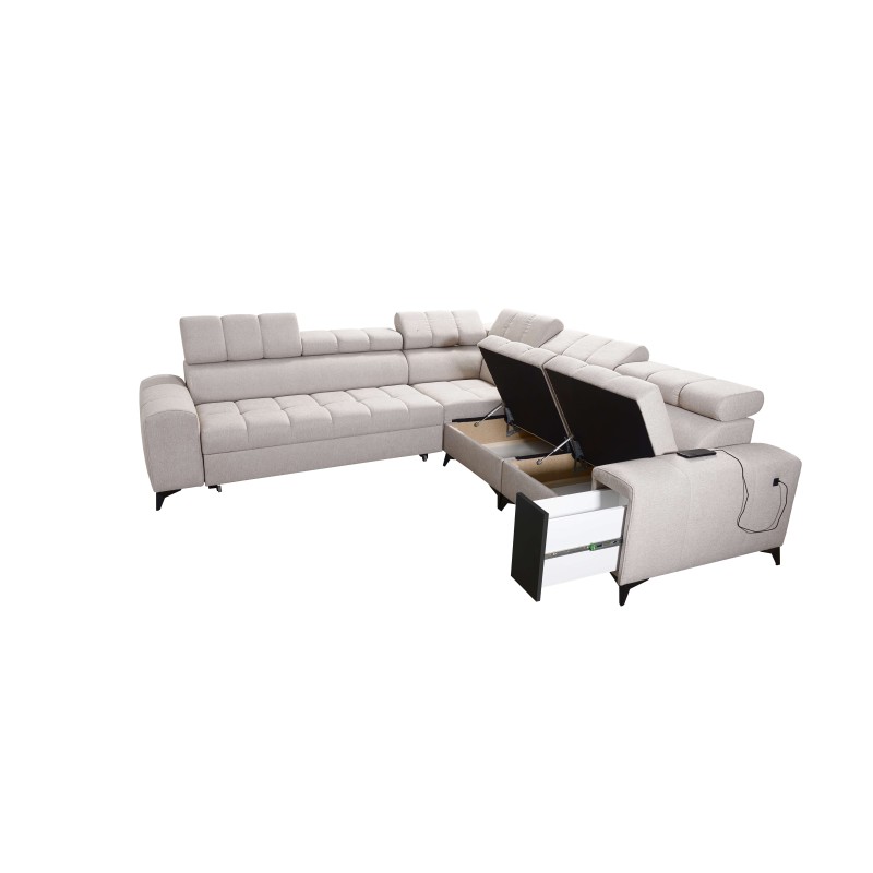 Ecksofa Venna III mit Schlaffunktion, USB-Anschluss und aufklappbarer Bar - Plüsch, Avra 12