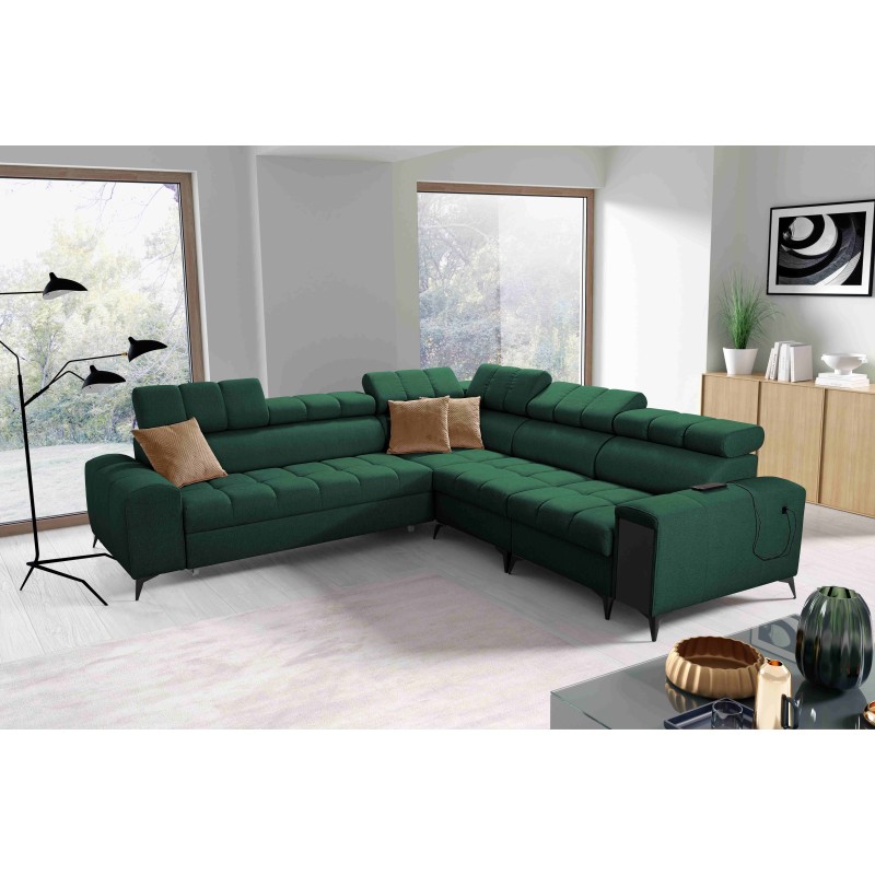 Ecksofa Venna III mit Schlaffunktion, USB-Anschluss und aufklappbarer Bar - Plüsch, Avra 12