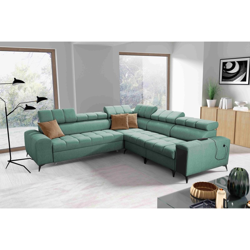 Venna III corner sofa with sleeping function, USB port, and opening bar - Plush, Avra 11