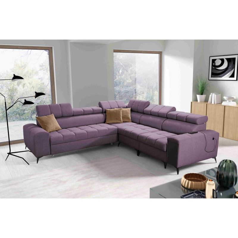 Venna III corner sofa with sleeping function, USB port, and opening bar - Plush, Avra 9