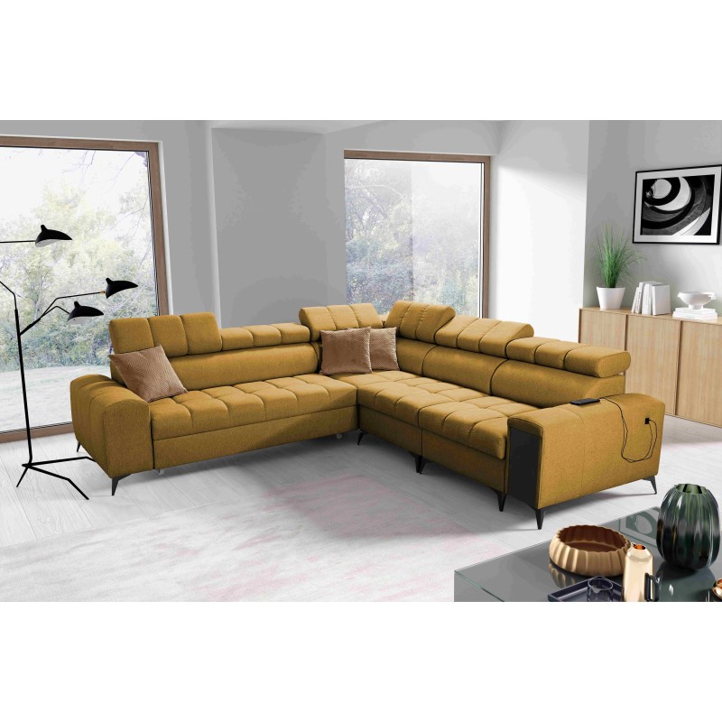 Venna III corner sofa with a sleeping function, USB port, and opening bar - Plush, Avra 7