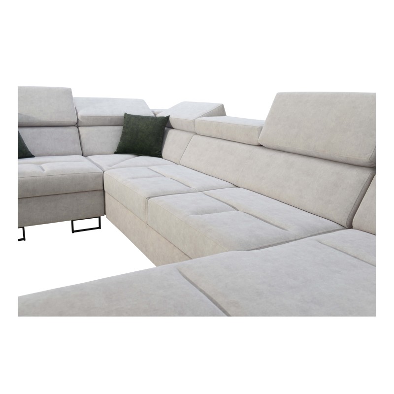 Sofá en forma de U Avanti IV Mini con función de cama de terciopelo, Whisper 3 + Eco-cuero | Muebles para tu hogar