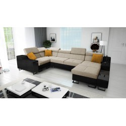 Ecksofa U Avanti IV Mini mit Schlaffunktion Samt, Whisper 3 + Schwarzes Kunstleder | Möbel für Ihr Zuhause