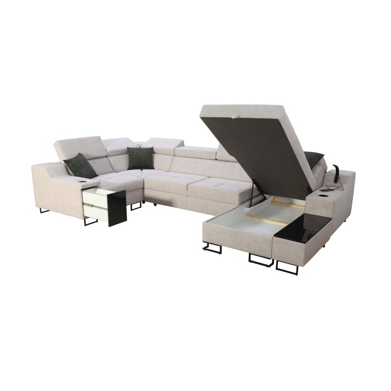Esquina U Avanti IV Mini con función de cama, Terciopelo, Whisper 9 + Ecocuero | Muebles para tu hogar