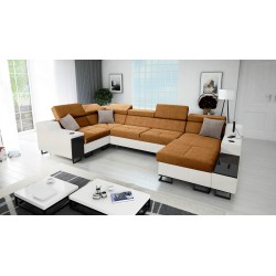 Esquina U Avanti IV Mini con función de cama, Terciopelo, Whisper 9 + Ecocuero | Muebles para tu hogar