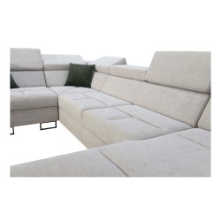 Sofá esquinero en forma de U Avanti IV Mini con función de cama, terciopelo Whisper 9 + ecopiel negra | Muebles para tu hogar.