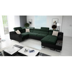 Corner Sofa U Avanti IV Mini with Sleeping Function Velvet, Whisper 11 + Black Eco-leather | Furniture for Your Home