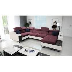 Ecksofa U Avanti IV Mini mit Schlaffunktion Velours, Sawana 14 + Kunstleder | Möbel für Ihr Zuhause