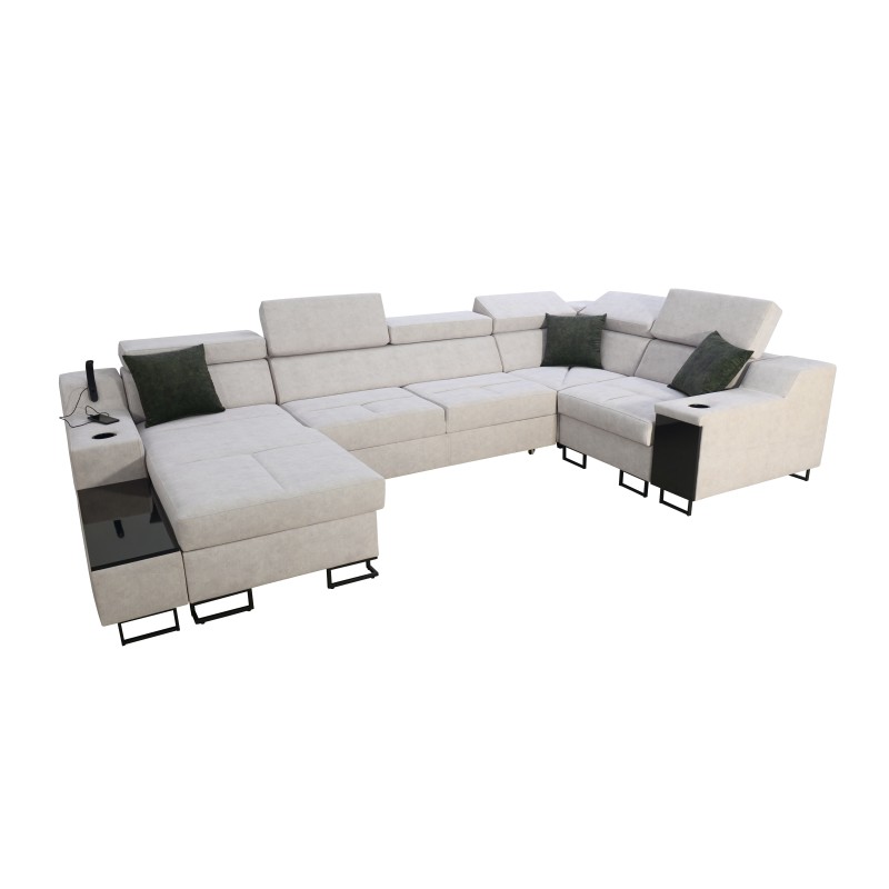 Sofá esquinero en forma de U Avanti IV Mini con función de cama, terciopelo, Whisper 5 + Eco-cuero | Muebles para tu hogar