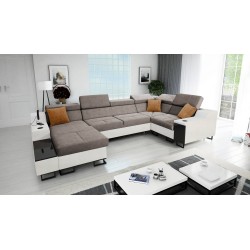 Ecksofa U Avanti IV Mini mit Schlaffunktion Velours, Whisper 5 + Ökoleder | Möbel für Ihr Zuhause