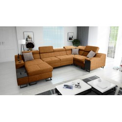 Avanti IV Mini U-Shaped Sofa with Sleeping Function Velvet, Whisper 9 | Furniture for Your Home