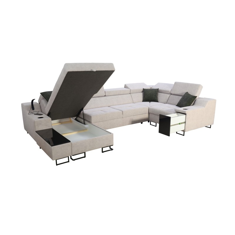 Esquina U Avanti IV Mini con función de dormir en Terciopelo, Whisper 11 + Eco-Cuero | Muebles para tu hogar