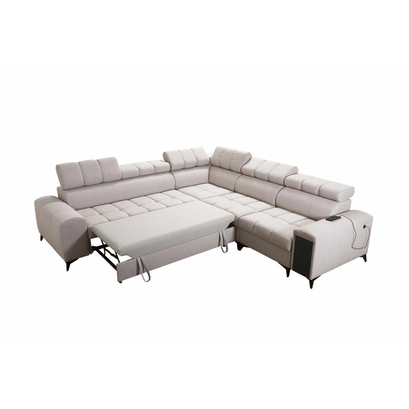 Ecksofa Venna III mit Schlaffunktion, USB-Anschluss und aufklappbarer Bar - Plüsch, Avra 2