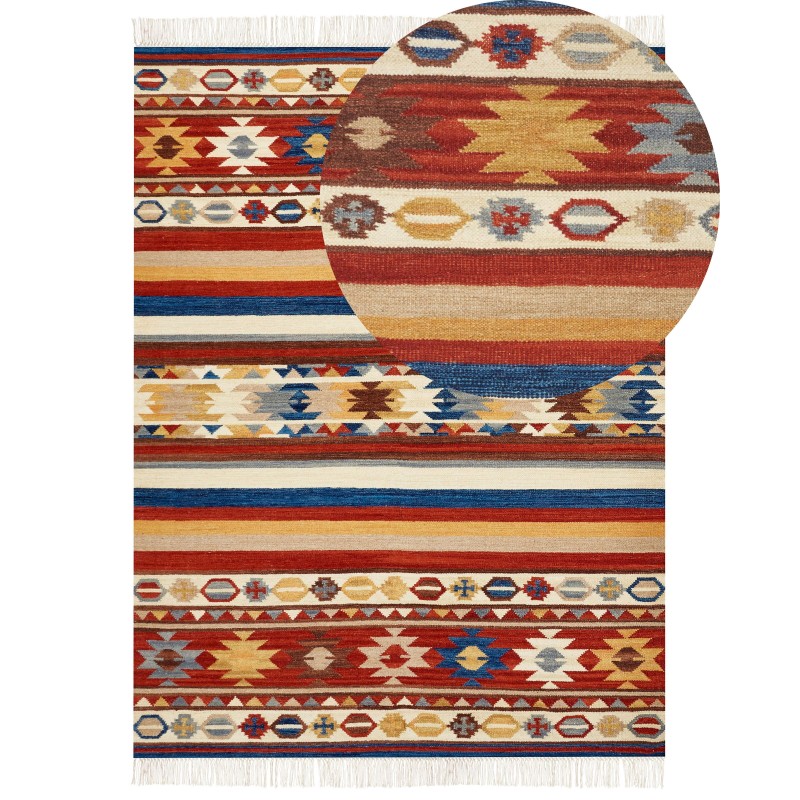 Dywan wełniany kilim 160 x 230 cm wielokolorowy JRARAT