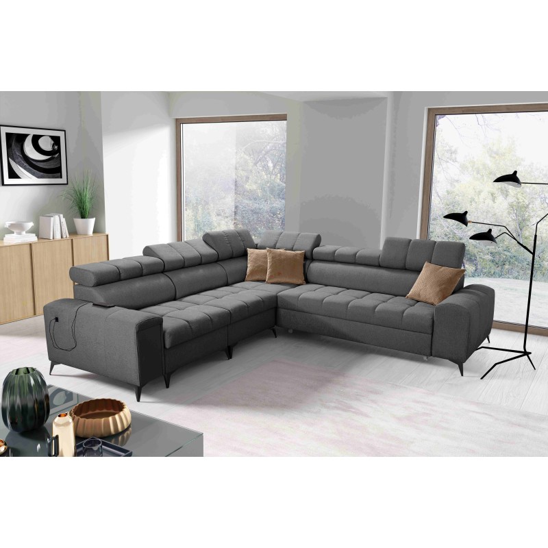 Venna III Corner Sofa with Sleeping Function, USB Port, and Opening Bar - Plush, Avra 17