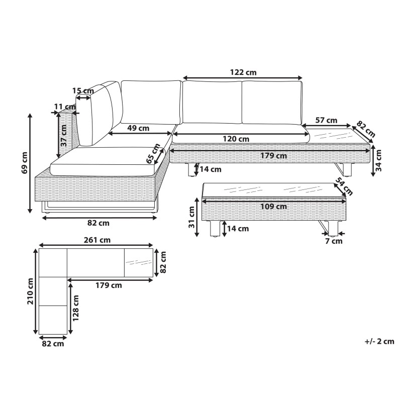 Narożnik ogrodowy ze stolikiem dla 5 osób LANCIANO Prawostronny Technorattan Szary
