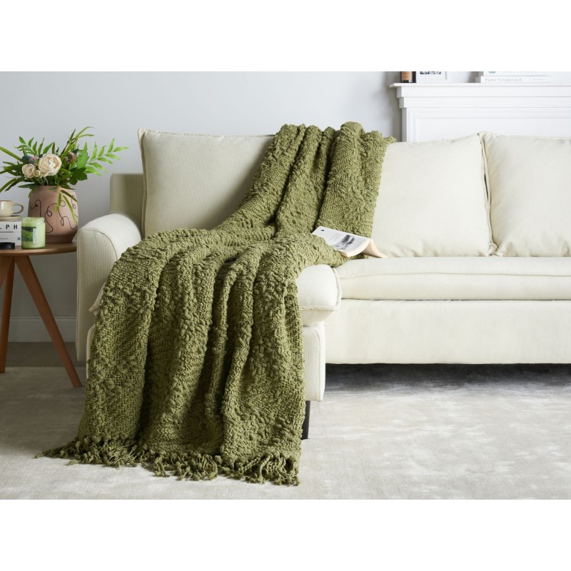 Koc VELLA Bawełna 200 x 220 cm Oliwkowy
