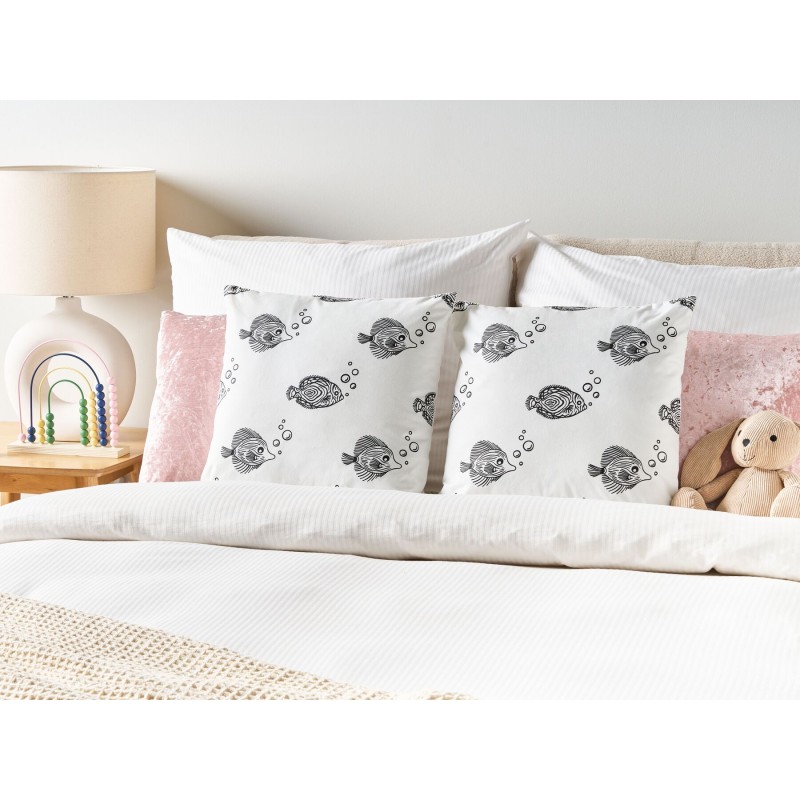 2 bawełniane poduszki dekoracyjne dla dzieci w rybki 45 x 45 cm białe TWEEDIA