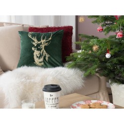 Zestaw 2 poduszek dekoracyjnych BLITZEN Welur 45 x 45 cm Ciemnozielony Wzór świąteczny