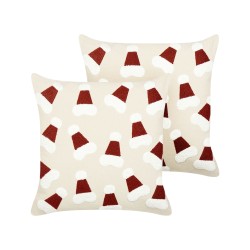Zestaw 2 poduszek dekoracyjnych SUGARPLUM Bawełna 45 x 45 cm Jasnobeżowy Wzór świąteczny
