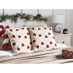 Zestaw 2 poduszek dekoracyjnych SUGARPLUM Bawełna 45 x 45 cm Jasnobeżowy Wzór świąteczny