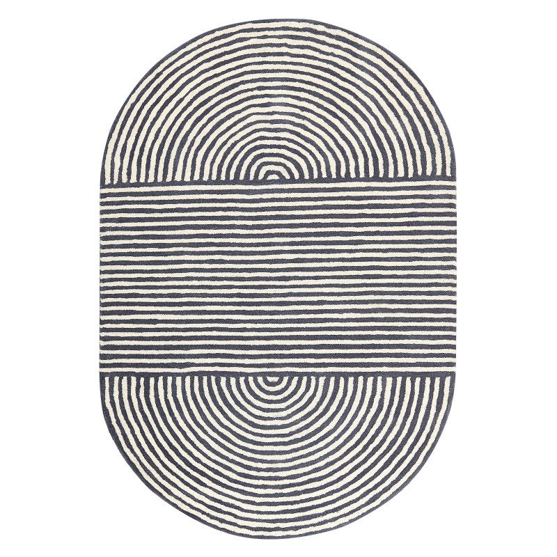 Dywan owalny wełniany 140 x 200 cm biało-grafitowy KWETA