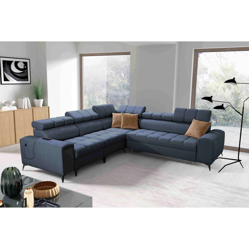 Ecksofa Venna III mit Schlaffunktion, USB-Anschluss und öffnender Bar - Plüsch, Avra 14