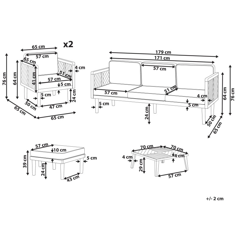 Zestaw ogrodowy ze stolikiem i otomaną dla 5 osób BARATTI Drewno akacjowe Brązowy
